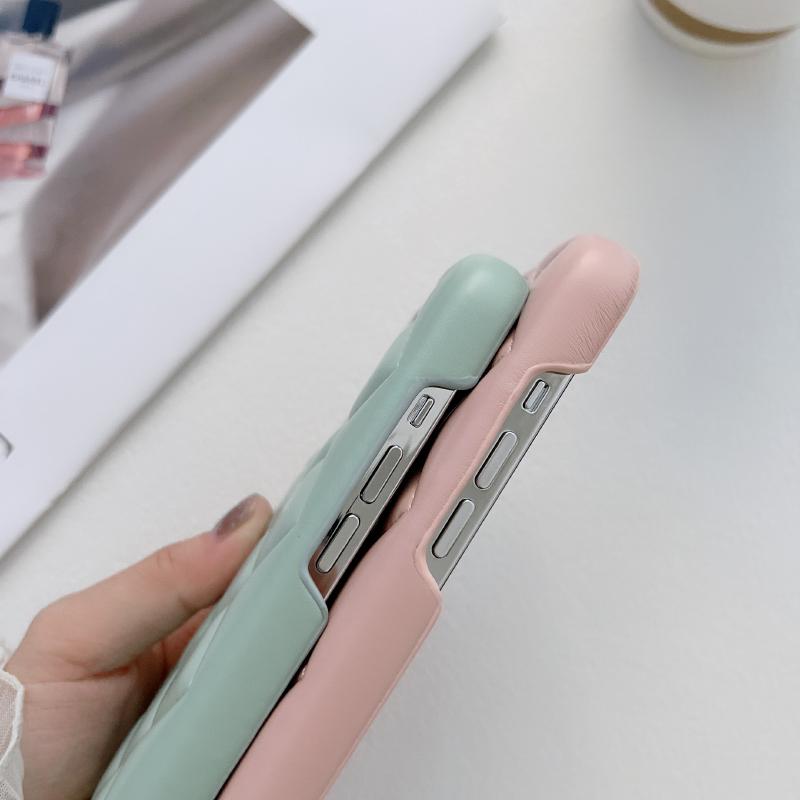 Luxus einfarbige Leder Rauten Auf und Ab Nicht Randlos Handyhülle Für iPhone 16 Pro Max 14 11 12 13 15 Pro Max Bumper Hülle