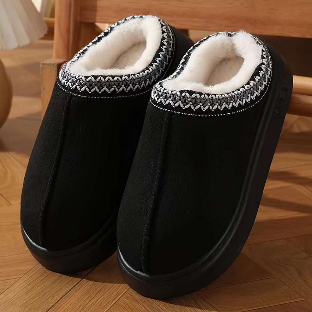 Couple Thick Sole Slippers, Memory Foam Insole, Warm Fabric Lining, Stitched Upper Design, Non-slip EVA Sole, Easy To Put On And Take Off Home Shoes