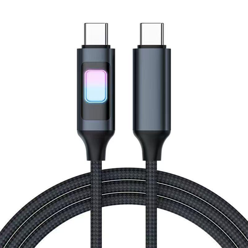 100W Fast Charging Braided USB-C Cable with Colorful Breathing Light for Apple and Huawei 15/17
