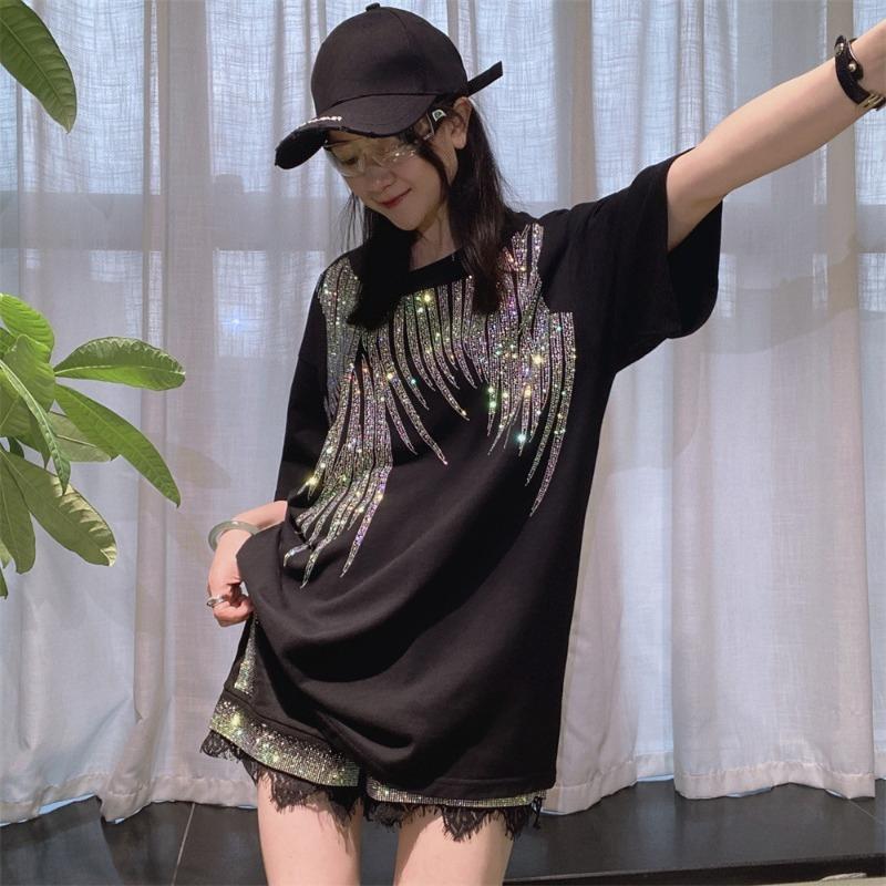 Übergröße Kurzarm Strickshirt Pullover V-Ausschnitt Bohren Damen Sommer Aushöhlen Top