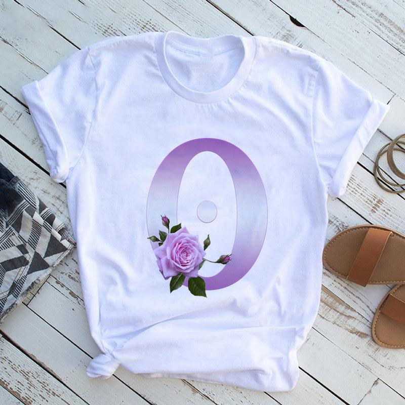 New English Name Rose Monogram Printed Tshirt Flower Short Sleeve Top Tshirt Women Clothing Graphic T Shirts Tops Aesthetic