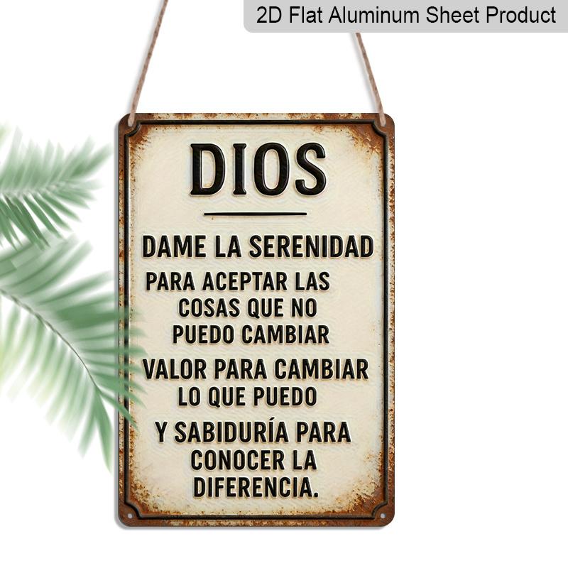 2D Flach, 1 Stück Spanisches Gelassenheitsgebet Metall Hängeschild, 12x8 Zoll (30x20cm) Rustikales Aluminiumschild für Zuhause, Kirche, Café, Bar - Einfach aufzuhängen