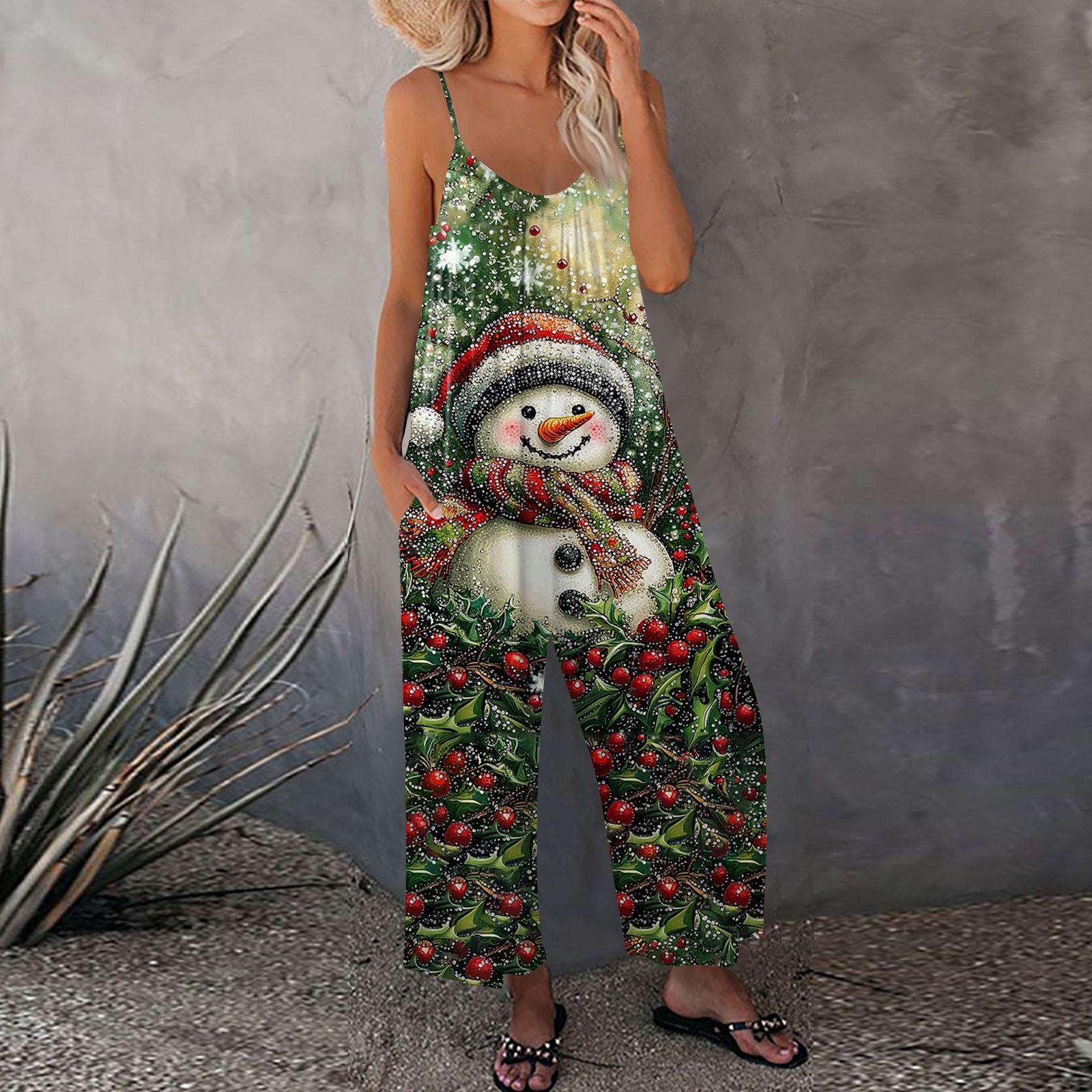 

Жіночий різдвяний комбінезон з принтом. Повсякденний вільний комбінезон з регульованими підтяжками XXL