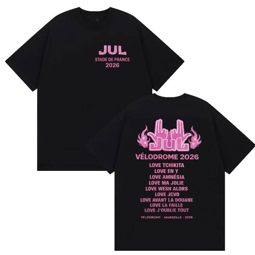 

Rapper Jul Stade De France Album 2026 Fans Tshirts UNISEX Womens Vintage Aesthetic Fashion Cotton Y2K Short Sleeve Top Streetwear S разноцветный