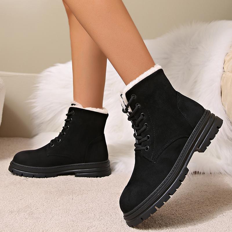 fashion Women's Winter Plush Warm Ankle Boots Faux Suede Non Slip Snow Boots Woman Fashion High Top Lace Up Platform Sneakers