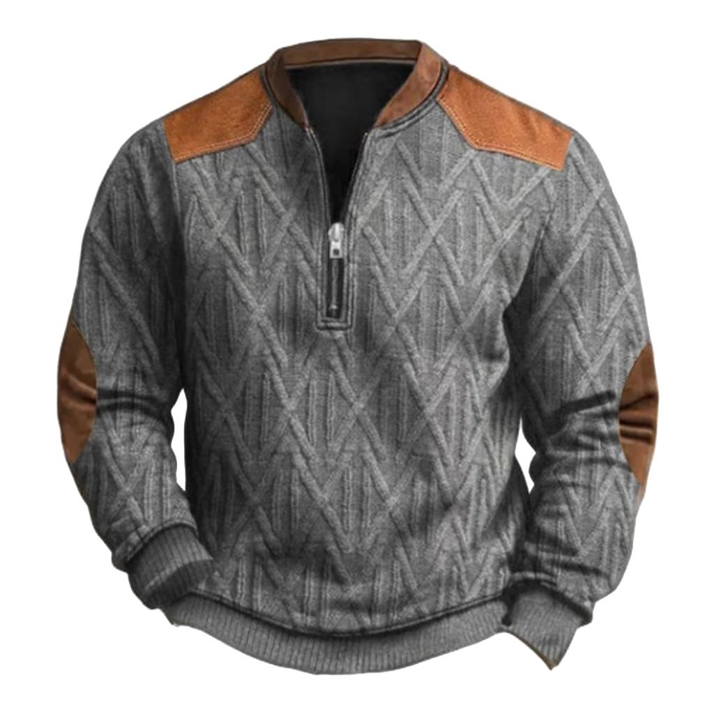 Men's Casual, Trendy, Retro American- Printed Round-neck Long-sleeved Half-pull Hoodie