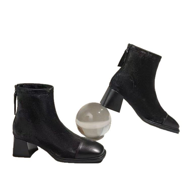 Nationaler Stil dicke Sohle kleine kurze Stiefel Herbst und Winter neue Temperament bequeme einzelne Stiefel quadratische Spitze kleine Lederstiefel