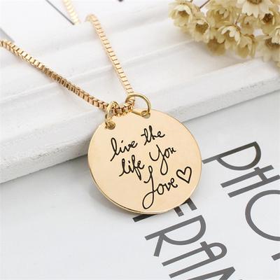 Sweet Girl Round Shape Encourage Words Pendant Necklace Women Letter Sweater Chain Gift Jewelry