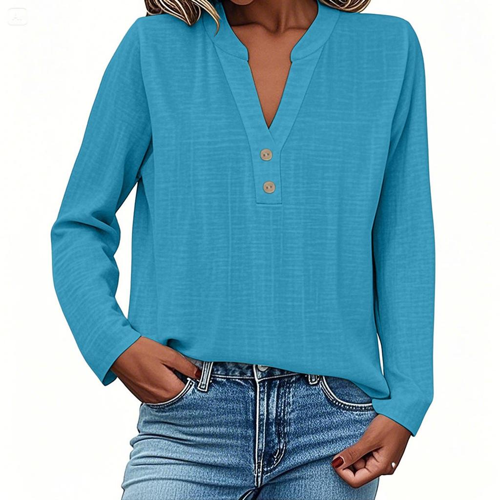 Long Sleeve Linen Tops For Women Loose Fit V Neck Button Down Shirts Cute Summer Beach Tee Shirts