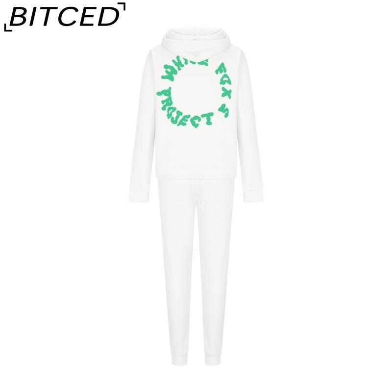 BITCED Women's Spring/Autumn/Winter Sweatshirt Set Foam-Printed Fashion Sports Long-Sleeved Hooded Sweatshirt