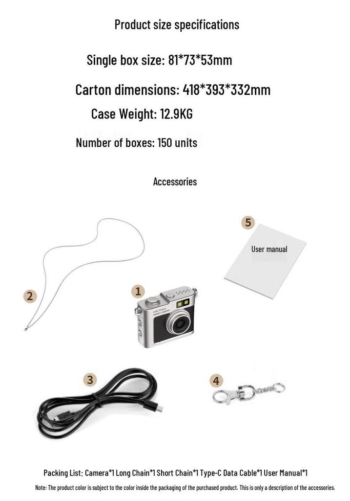 64MP Compact Camera with Large Screen for Student and Children's 4K Photography