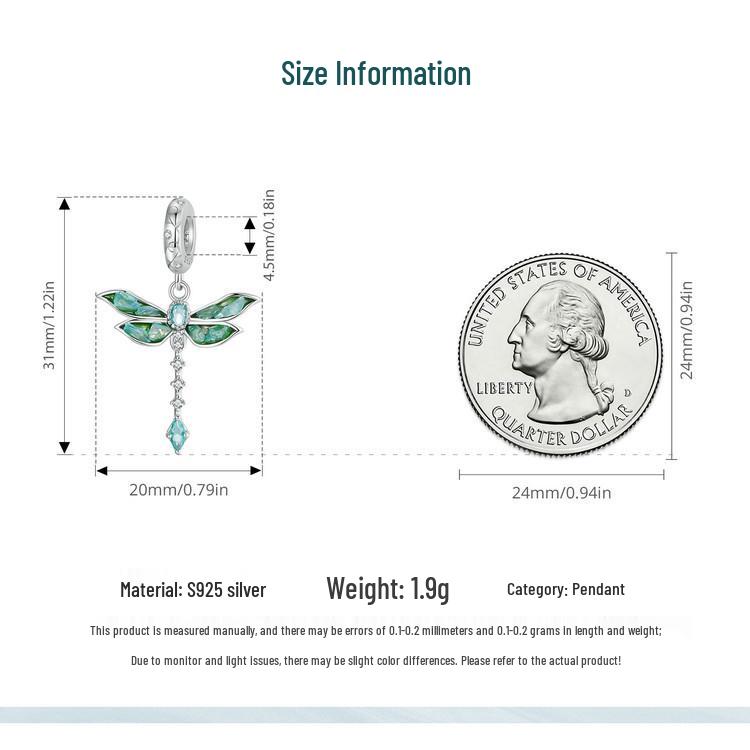Avle Pendentif Libellule Exquis: Argent Sterling S925, Plaqué Platine, Bijoux Perlés DIY.