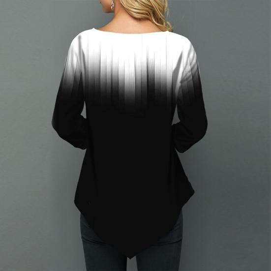 Women Autumn Gradual Floral Print O Neck Long Sleeve Asymmetric T-Shirt Blouse