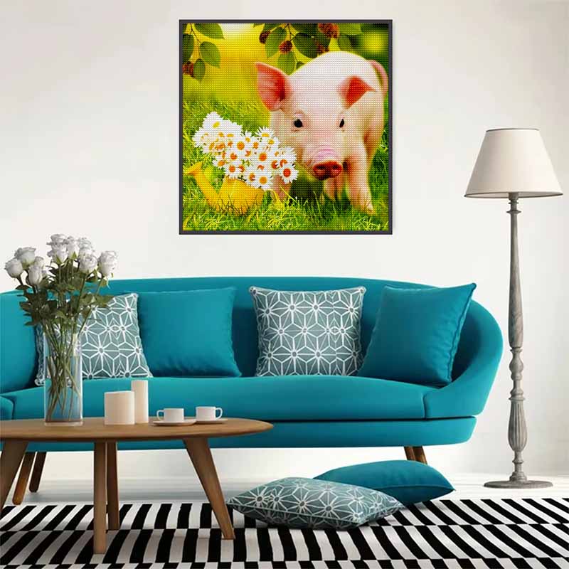 New Arrival 5D DIY Full Circle Diamond Painting "Piggy In the Flowers" Embroidery Cross Stitch Home Decor Gift