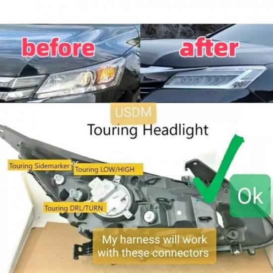 Headlight Adapter Wire Halogen To Touring LED For 2016-2017 Honda Accord Sedan