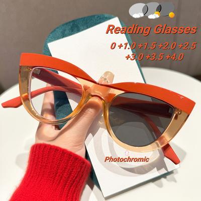 Fashionable And Personalized Cat Eye Photochromic Women'S Reading Glasses Retro Neutral High-Quality Presbyopia Glasses