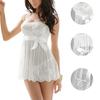 Femmes Sexy transparent dentelle fronde vêtements de nuit chemise de nuit + string