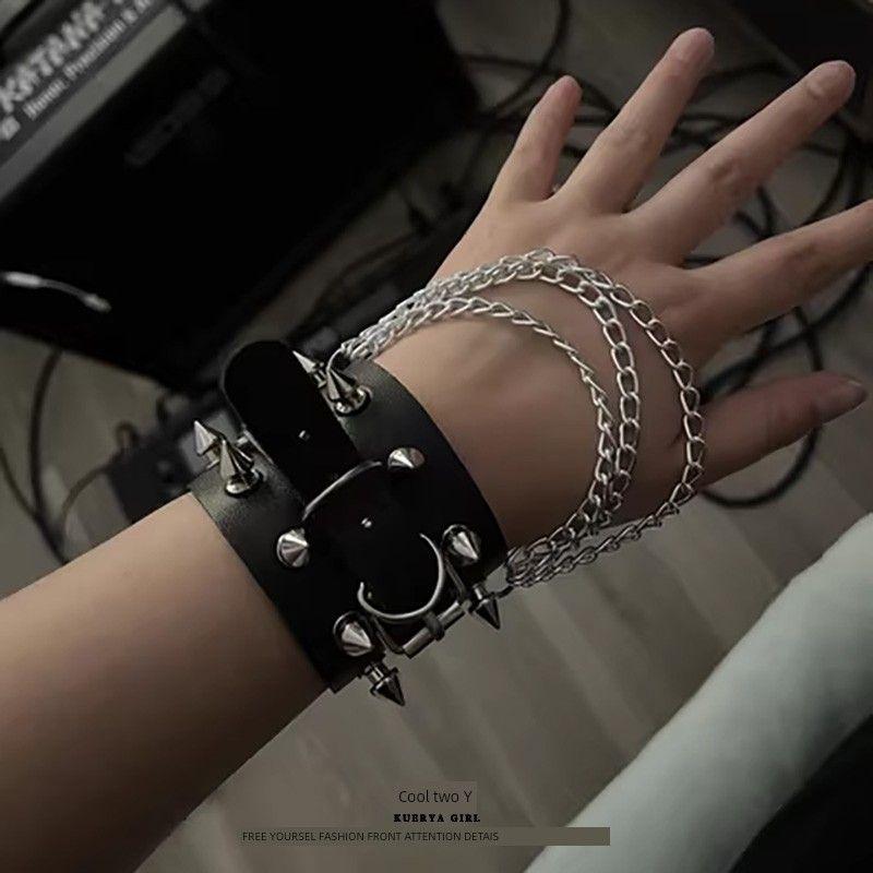 

Крутой Эр Я Женский Полутемный Ин Трендовая Металлическая Пряжка Black chain bracelet 1