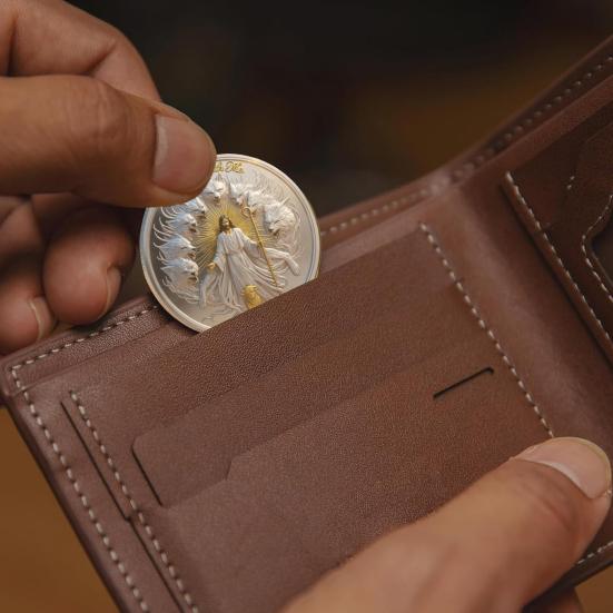 Thou Art with Me Faith Commemorative Coin Jesus The Good Shepherd Protecting Lamb from Wolves Pocket Token Psalm 23:4 Faith Challenge Coin Religious