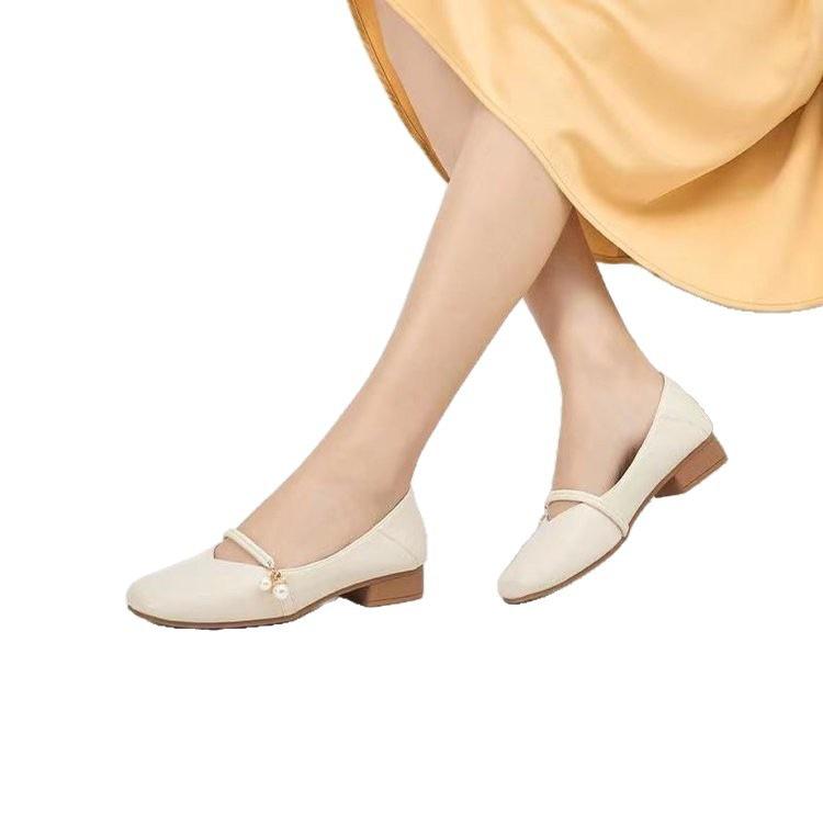 New French Mary Jane Shoes Soft Leather Spring New Square Head Soft Sole Temperament Shallow Mouth Single Shoes