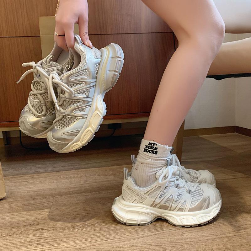 Mesh Breathable Thick-soled Dad Shoes for Women In Summer 2025 New Versatile Height-increasing Casual Sports Shoes Trendy Dad Shoes