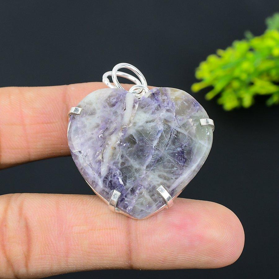 Natural Tiffany Stone Gemstone 925 Sterling Silver Gift Pendant 1.77" C0J36