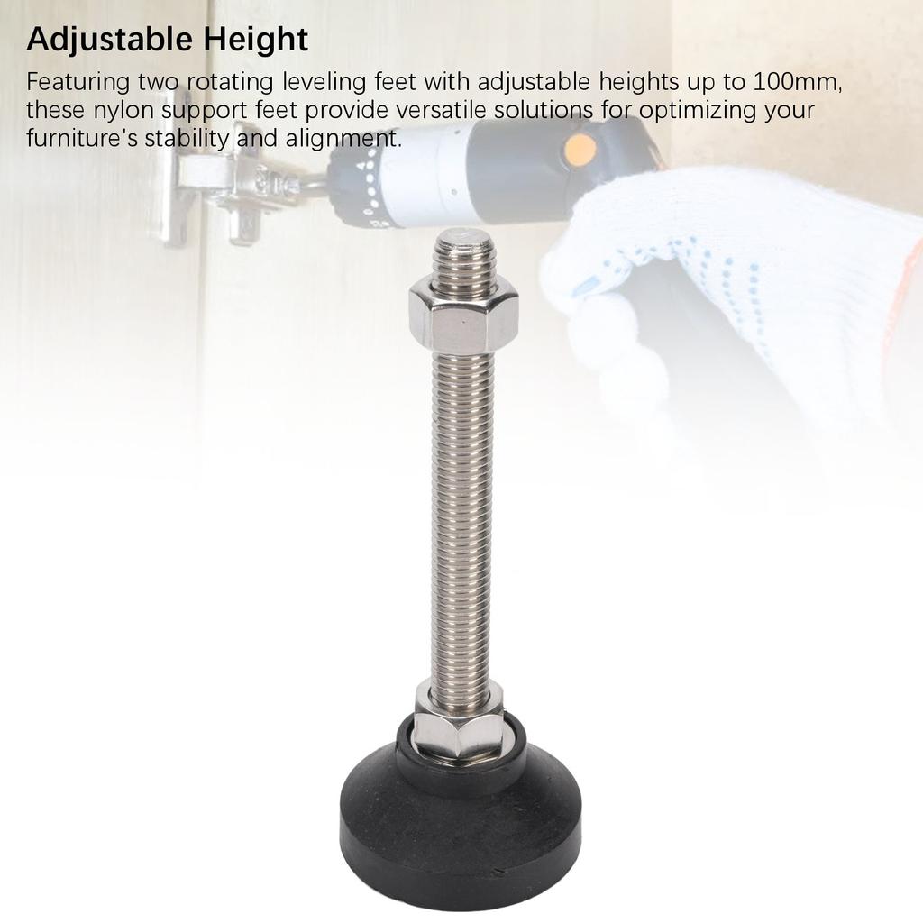 4 Stück D50xM12x100mm Möbelnivellierfüße Rutschfestes Gummi Runde Basis Verstellbare Füße für Regale