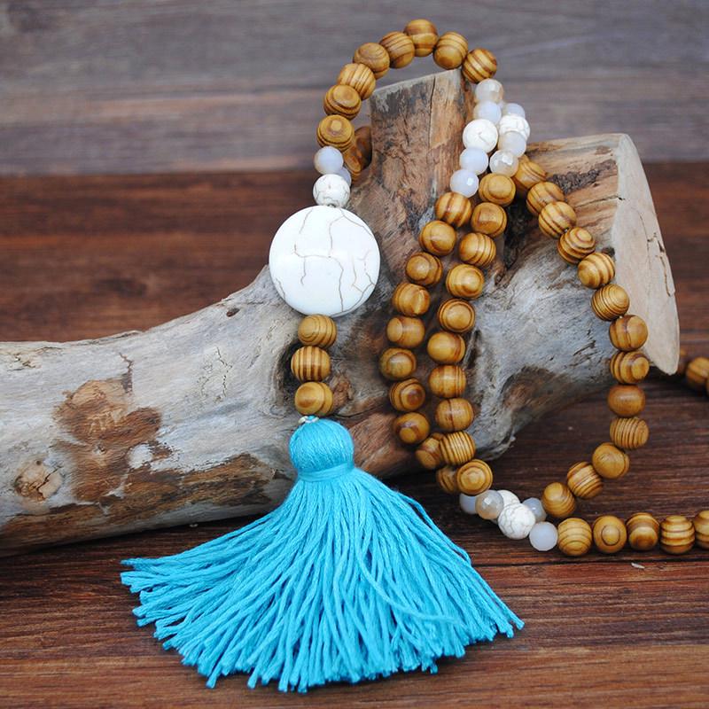 Bohemian Accessories Tassel Sweater Chain Necklace Women's String Wood Bead Long Necklace Jewelry
