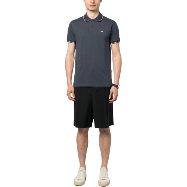 Emporio Armani Logo Print Pullover Straight-Cut Short Sleeve Polo Shirt Men polo shirts Blue 8N1FB4-1JPTZ-0931