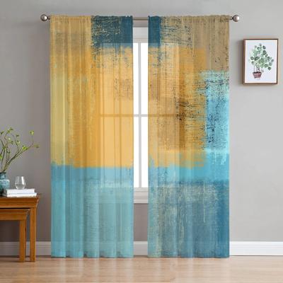 Cortinas transparentes de tul con diseño de pintura al óleo abstracta en color naranja para sala de estar, dormitorio, decoración del hogar, cocina, cortinas de gasa para ventanas.