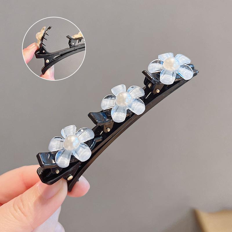 Flower Sparkling  Butterfly Braided Hair Clips Four-Leaf Clover Chopped Hairpin Duckbill Claw With 3 Small Hair Barrettes