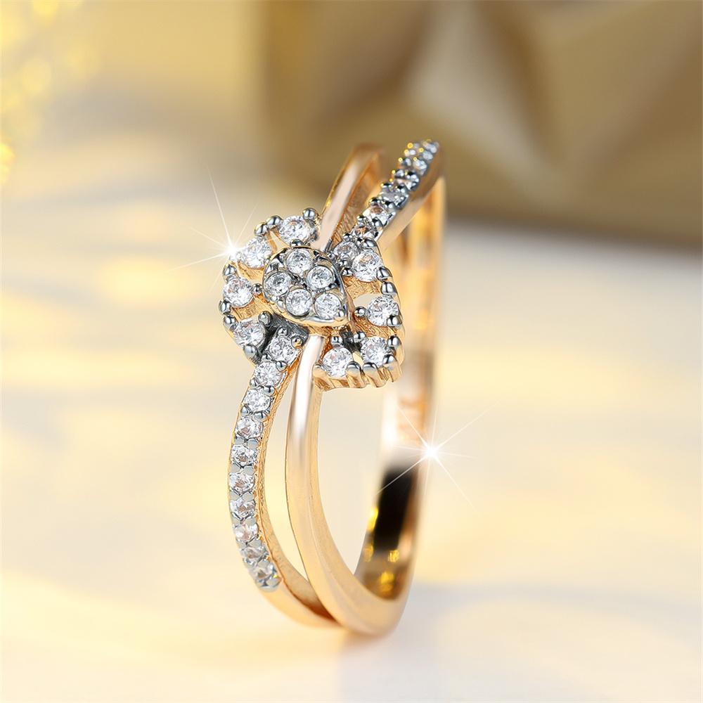 Water Drop Crystal White Zircon Flower Rings For Women Vintage Gold Color Engagement Ring Wedding Jewelry Bridal Versatile Gifts