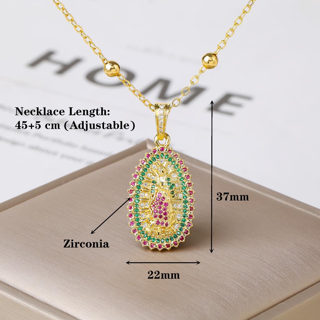 Rhinestone Our Lady of Guadalupe Pendant Necklace Religious Virgin Mary Zircon Choker for Women Catholic Gift Prayer Jewelry