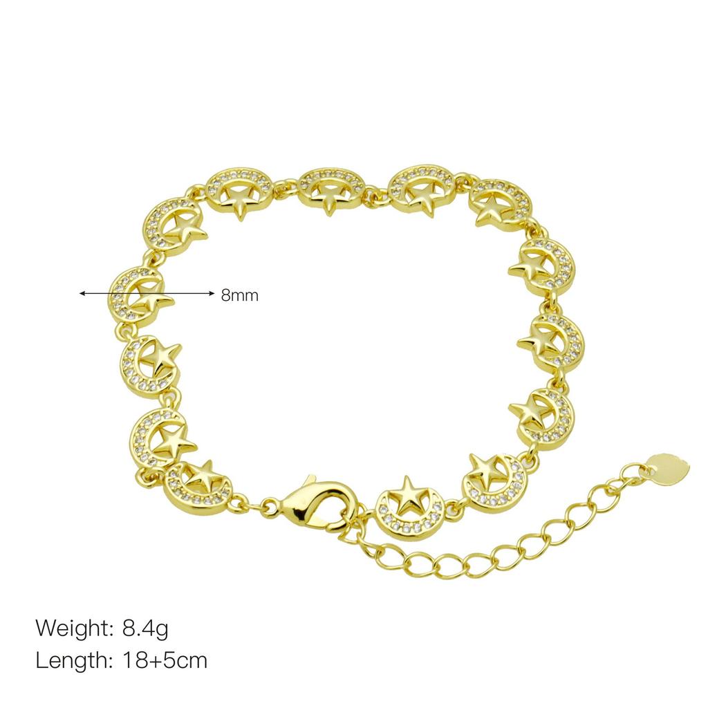 Love Peach Heart Butterfly Moon Star Bracelet Bracelet Women'S Copper Gold-Plated Zirconium Jewelry