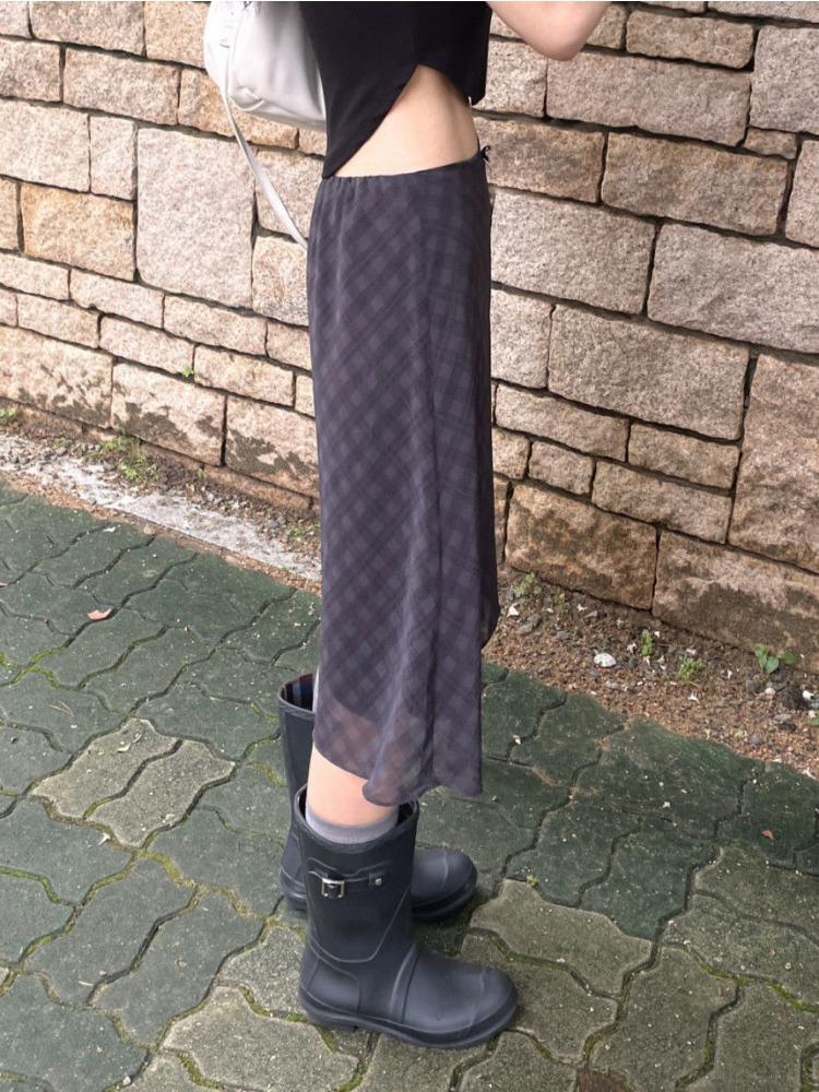 Korea Chic Spring French Retro Skirt Women High Waist Plaid Mid-Length Skirt Female Casual Vintage Designer Y2k Skirt 2024 New