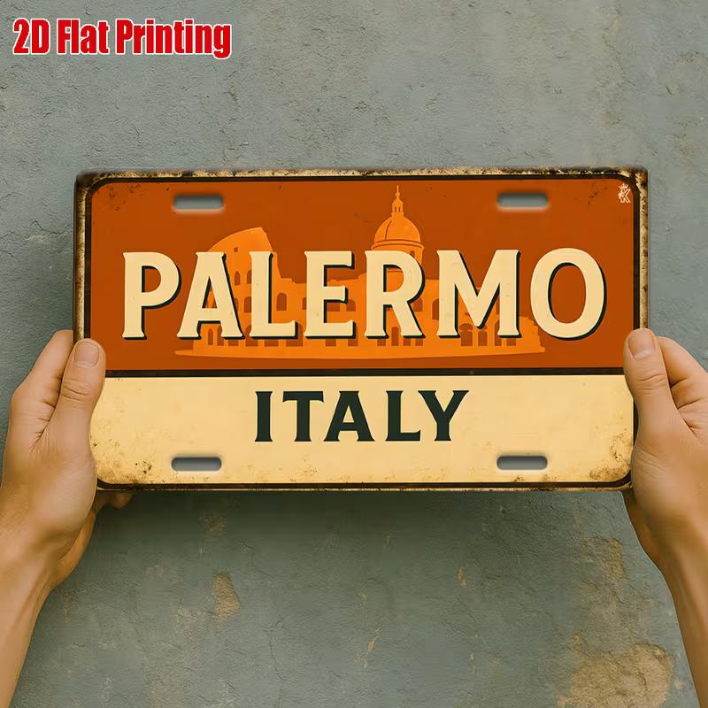

Palermo Italy Historic Landmark Retro Rustic License Plate Style D Flat Aluminum Tin Sign for Italian Travel Souvenir Car 15x30cm(5.9x7.8inch)