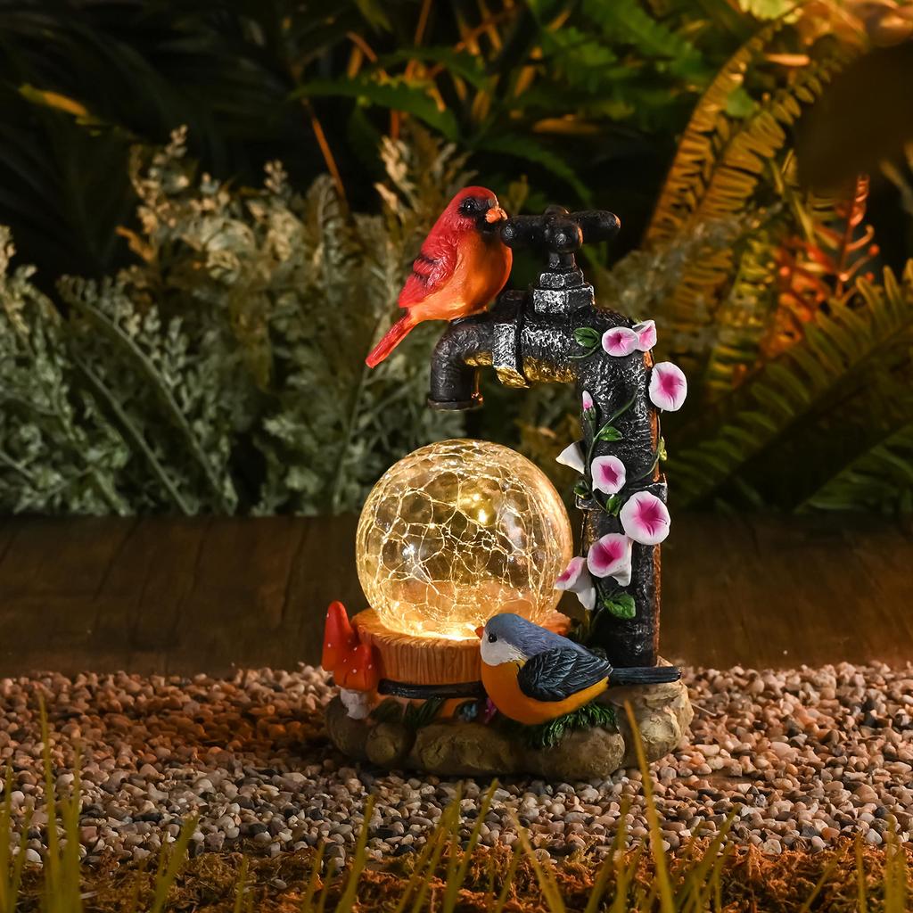 Valery Madelyn Gartendekoration, Niedliches Vogel-Trinkloch, Gartenlicht, Tierfigur für den Außenbereich mit Solarenergie, Gartendekoration, Außendekoration, Mot