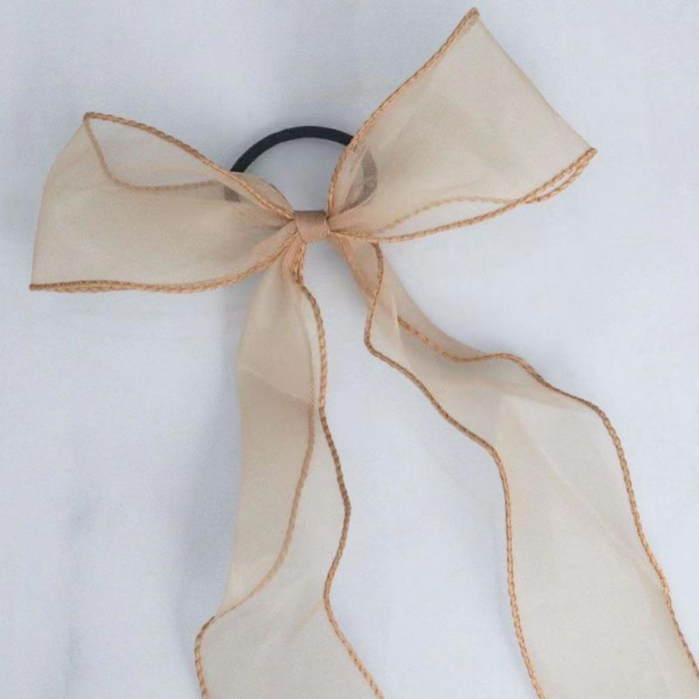 Spring Solid Color Lace Yarn Ribbon Hair Scrunchies Women Bow Elastic Hair Rope Ponytail Holder Girls Hair Ties Accessories