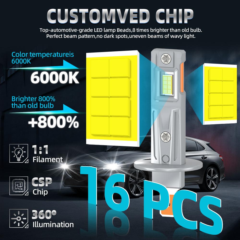 H1 H1 LED Headlight Super Bright 65000k White Light Bulbs Kit High/Low Beam Single Copper Tube Upgrade 3570 Chips Auto Lamp