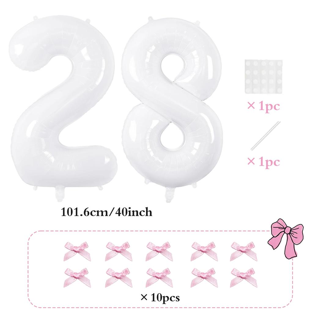 2pcs101.6cm Pink Bow Decoration White Digital Balloon for Birthday Anniversary Wedding Graduation Season New Year Decoration