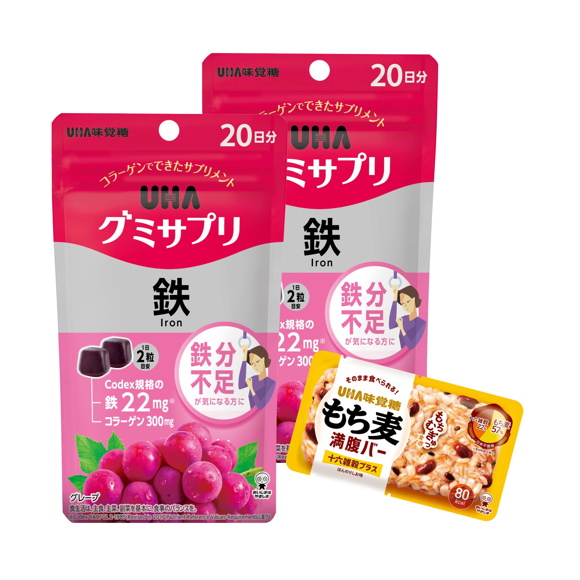 

UHA жевательная добавка Железо с бесплатным подарком 20-дневный 2 упаковки белый