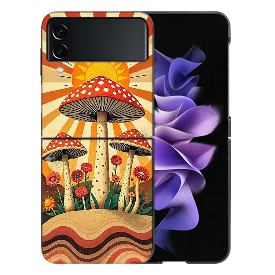 Boho Hippy Mushroom Sunrise Phone Case For Samsung Z Flip 6 7 5G Galaxy Z Flip 5 4 3 5G Cases Shockproof Hard Cover TPU