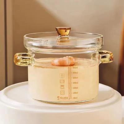 Glazen Stoofpannen Hoge Borosilicaat Soeppan met Schaal Heldere Tweekleurige Pan met Deksel Hittebestendige Keukenaccessoires