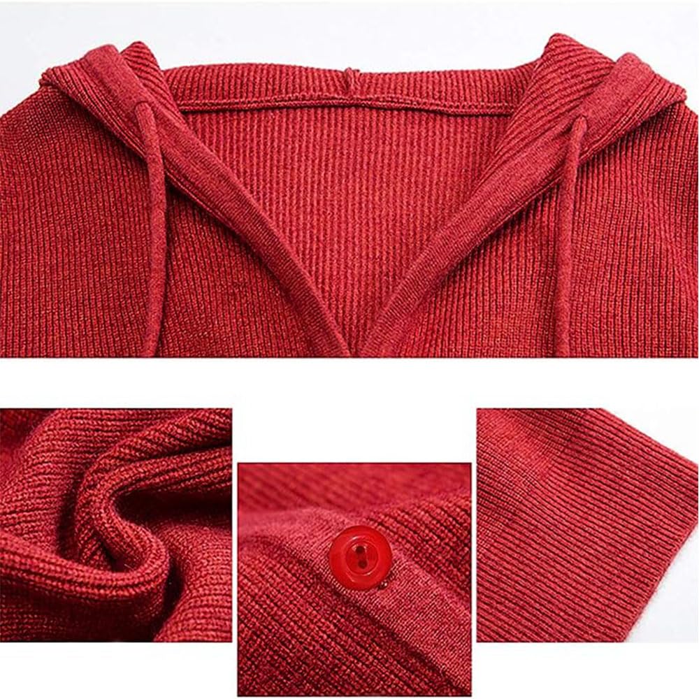 Bvaeocl Knit Long Cold BV94 Women's Cardigan, Hooded, Sleeve, Weather, Autumn/Winter, (Free Size, Red)