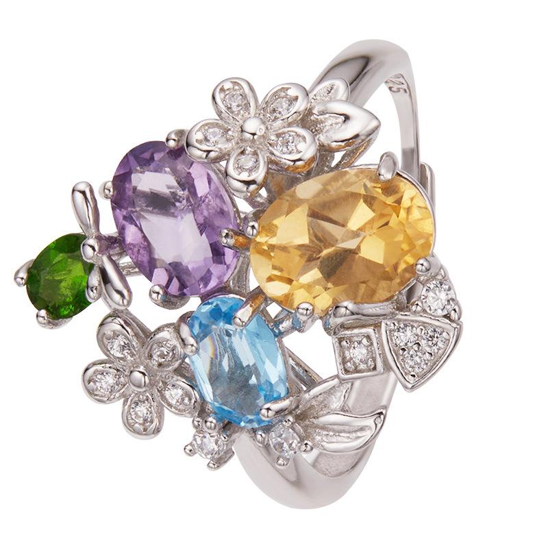 

Natural Topaz Diopside Citrine Amethyst Ring Women S S925 Sterling Silver Multi-Color Treasure