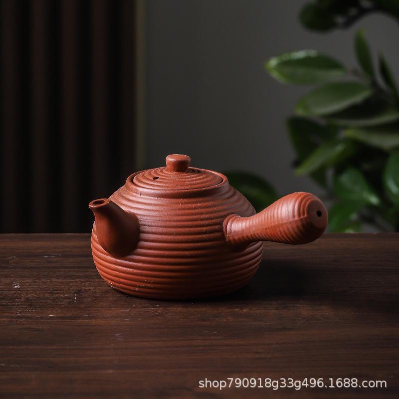 

Керамический чайный сервиз «Кунг-фу»: Черный чайник с боковой ручкой и угольной горелкой для открытого огня. Side handle pot 500ml