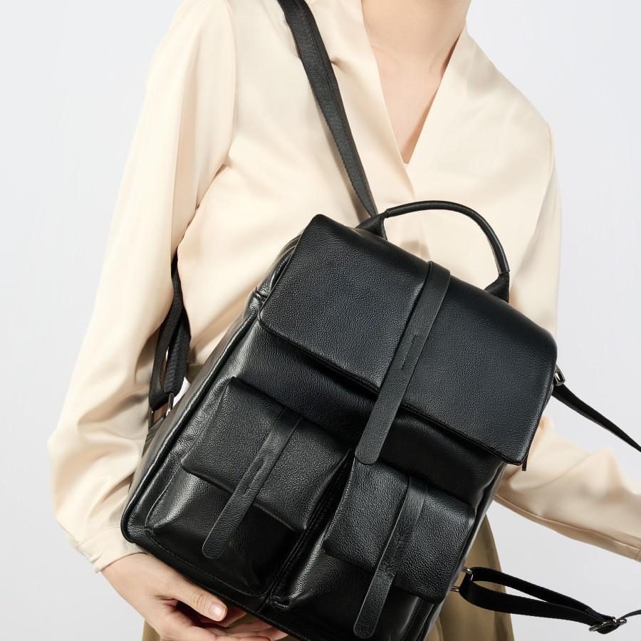 

Женский кожаный дорожный рюкзак большой вместимости - Многофункциональный модный дизайн чёрный