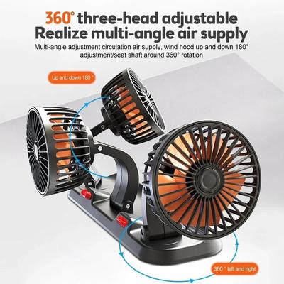 Jauns dizains 360° rotējoši trīs galviņu automašīnas dzesēšanas ventilatori, portatīvi, mājas birojam, jaudīgs vēja ātrums, visiem transportlīdzekļiem, ideāli vasaras dienām