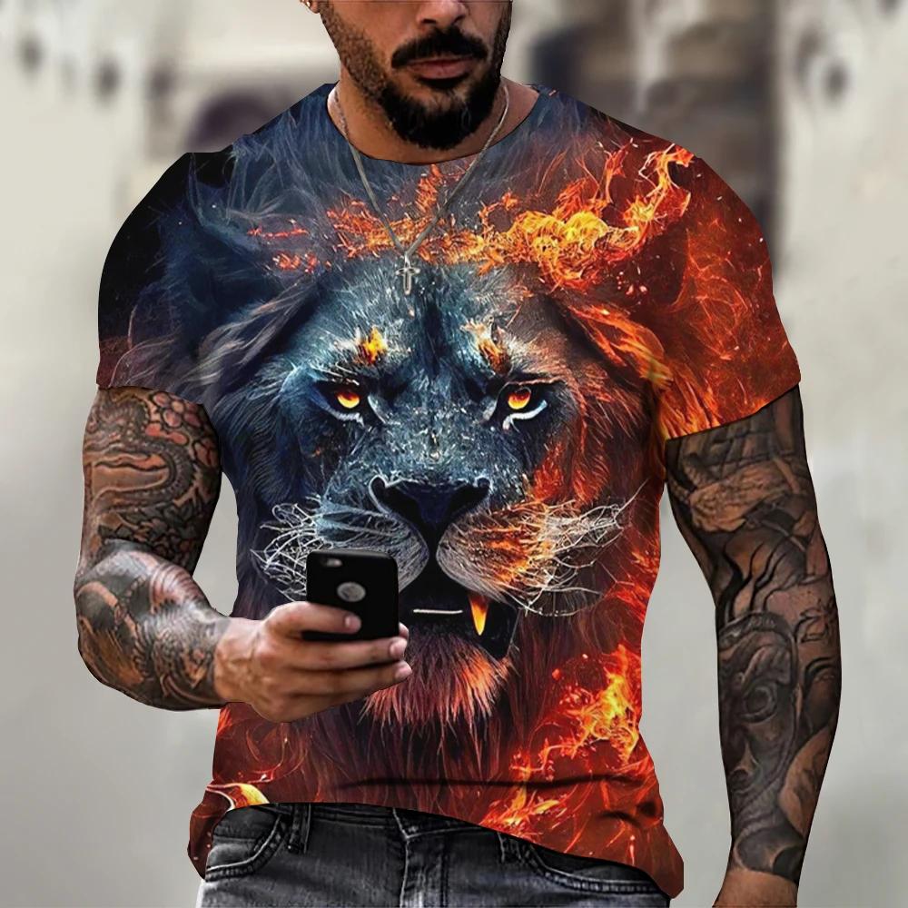 Summer Retro Animal Lion 3d Print Fashion Short Sleeve Oversized Clothing Sweatshirt Fitness Men