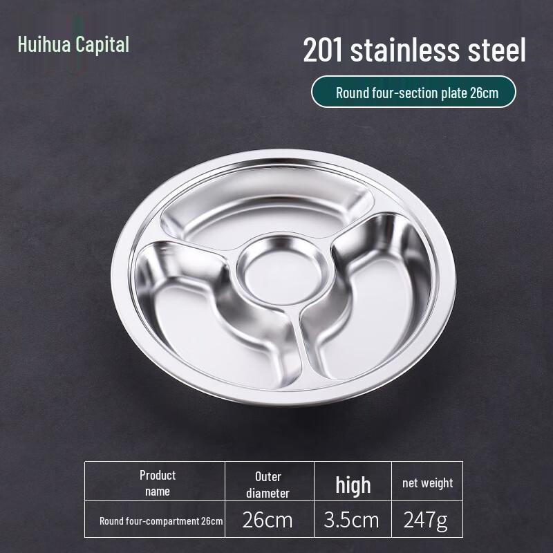 HUIHUADU 201 Stainless Steel Divided Lunch Plate